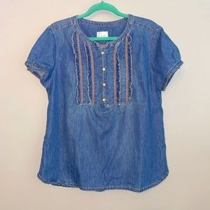 EUC Peak Performance Pearl Snap Denim Short Sleeve Shirt Size Large